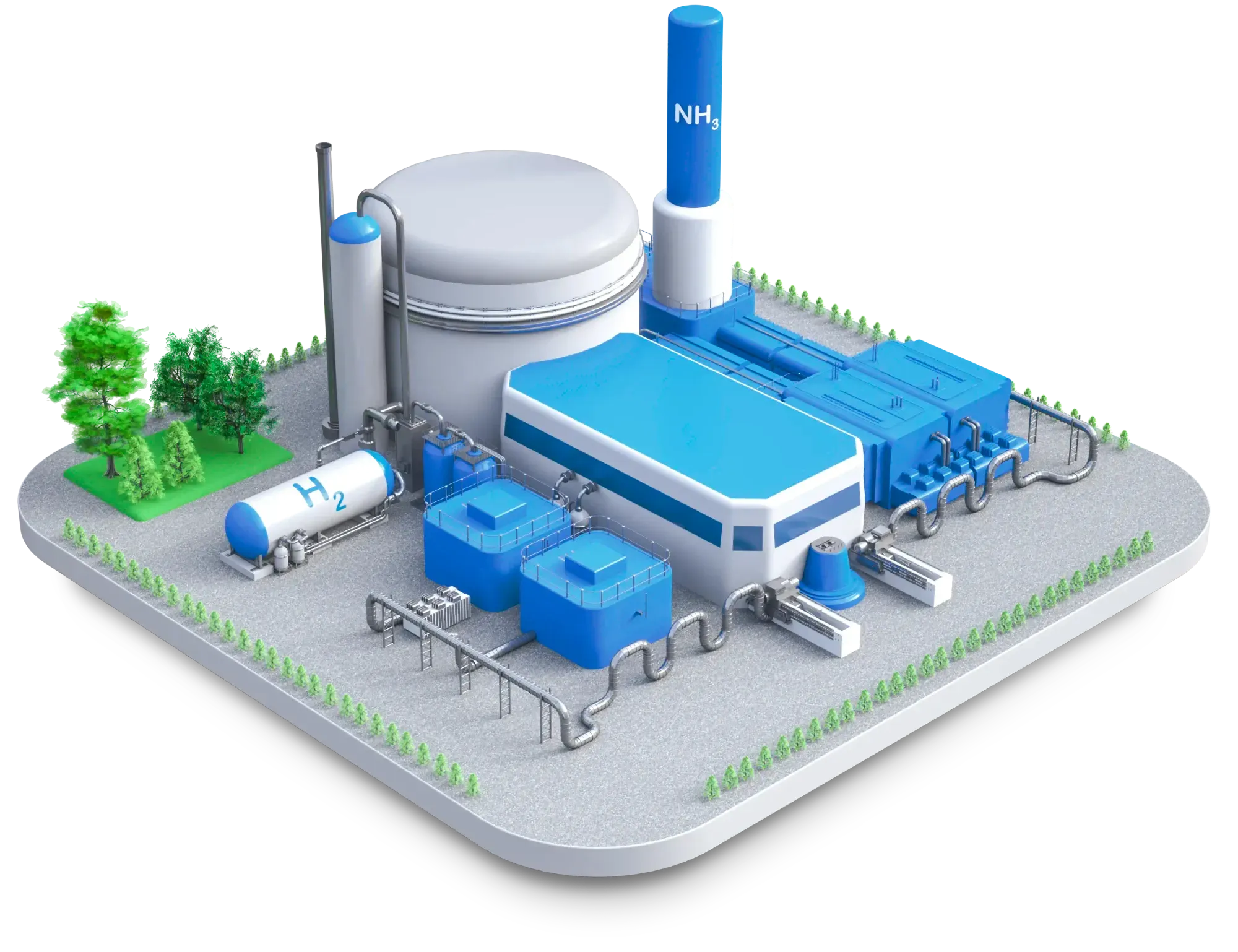 Processing: installation with H2 tank and NH3 stack